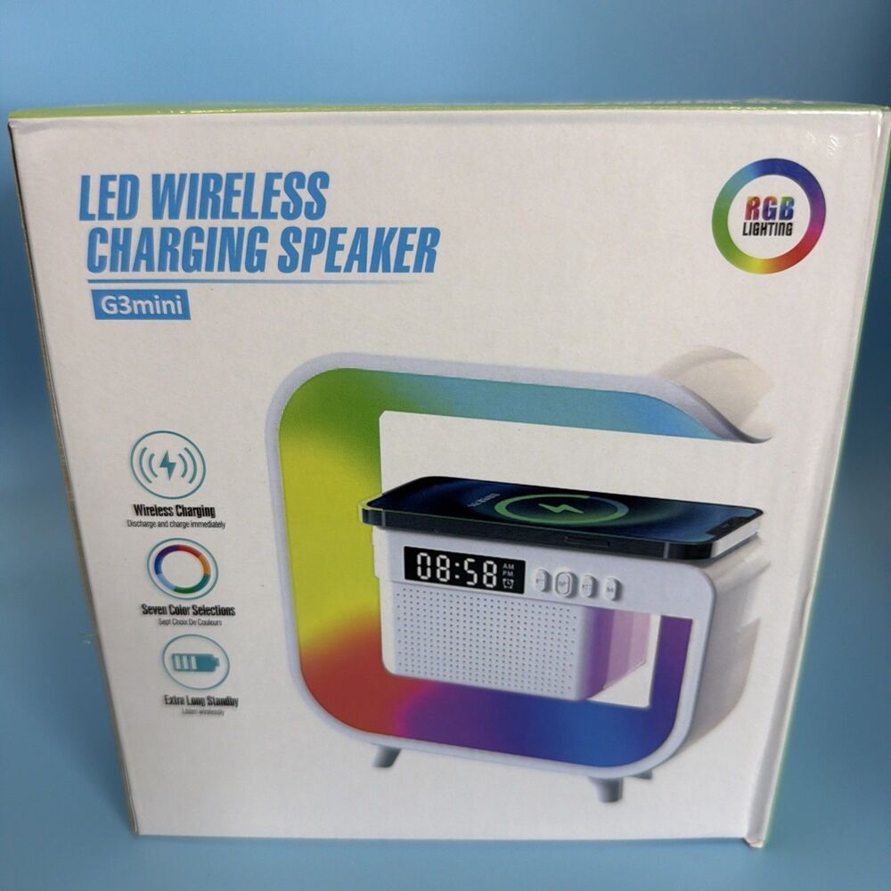 MINI LED Wireless Charging Speaker With RGB Lighting- White NIB